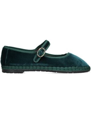 Flabelus Velvet Leonor Mary Janes - Green