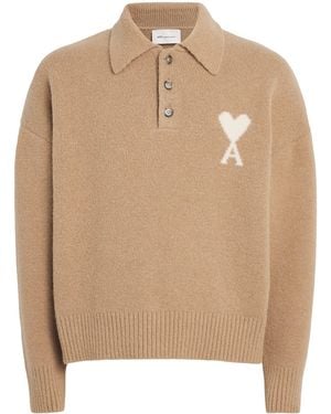 Ami Paris Ami De Coeur Polo Sweater - Natural