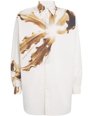 Dries Van Noten Cotton Placed Flame Lily Shirt - White