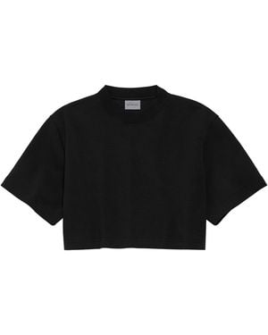Balenciaga Cotton-Blend Cropped T-Shirt - Black