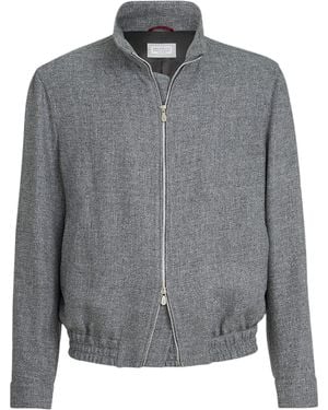 Brunello Cucinelli Silk-Linen-Wool Bomber Jacket - Grey