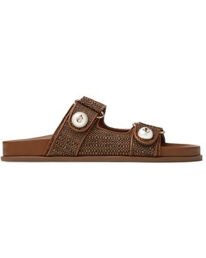 Jimmy Choo Fayence Raffia Flat Sandals - Brown