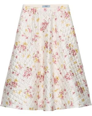 Prada Quilted Satin Floral Skirt - Natural