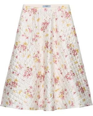 Prada Quilted Satin Floral Skirt - Natural