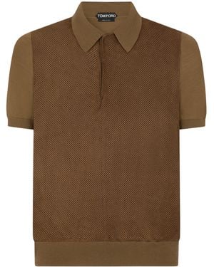 Tom Ford Wool Leather-Trim Polo Shirt - Brown