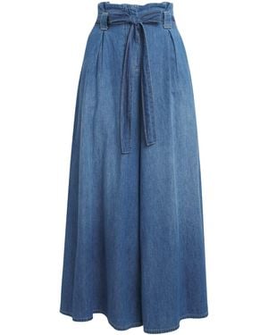 L'Agence Belted Paperbag Wide-Leg Trousers - Blue
