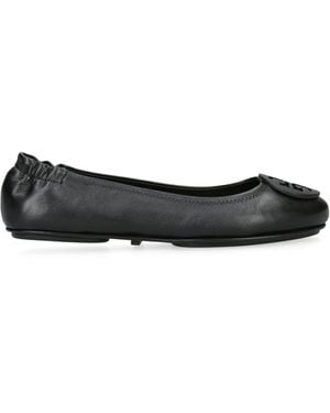 Tory Burch Leather Minnie Travel Ballet Flats - Black