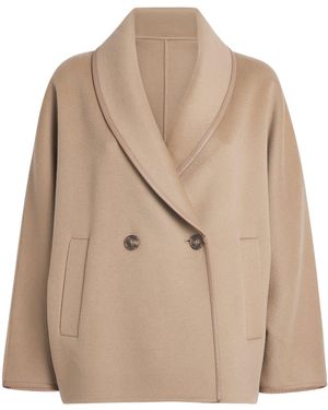 Yves Salomon Wool-Cashmere Double-Breasted Pea Coat - Natural