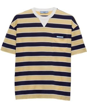 Prada Cotton Stripe Lisle T-Shirt - Blue
