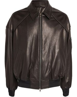 Juun.J Lambskin Collared Bomber Jacket - Black