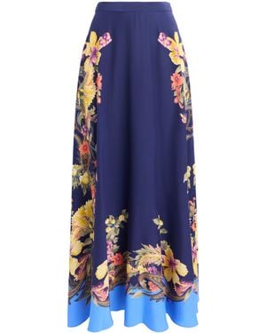 Etro Silk Floral Paisley Print Maxi Skirt - Blue