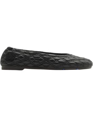 Burberry Leather Quilted Sadler Ballet Flats - Black