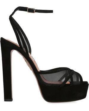 Aquazzura Suede Shear Plateau Platform Sandals 130 - Black