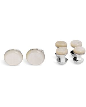 Tateossian Thompson Mother-Of-Pearl Woven Round Cufflinks And Studs Set - White