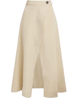 LeKasha Linen Raqi Crossover Midi Skirt - Natural