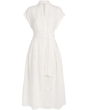 Eleventy Linen Embroidered Midi Shirt Dress - White
