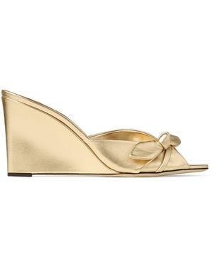 Jimmy Choo Livi 85 Leather Wedge Mules - Natural
