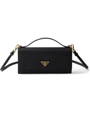 Prada Saffiano Leather Wallet With Shoulder Strap - Black