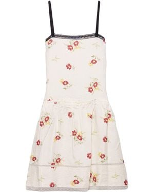 Prada Linen Floral Mini Dress - Natural