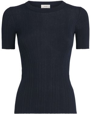 Agnona Cotton-Silk Ribbed Top - Blue