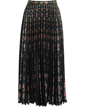 Saloni Satin Pendant Stripe Print Pleated Midi Skirt - Black