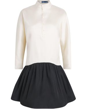 Polo Ralph Lauren Cotton-Silk Taffeta Drop-Waist Mini Dress - White
