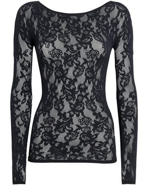 Skims Lace Boat-Neck Long-Sleeve T-Shirt - Black