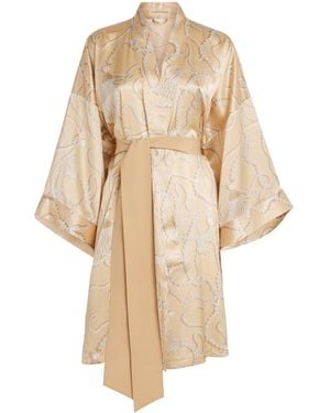 Olivia Von Halle Silk Pearl Print Mimi Robe - Natural