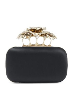 McQueen Silk Carnation Knuckle Clutch Bag - Black
