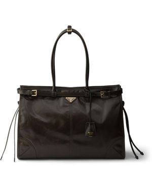 Prada Extra Large Leather Bonnie Shoulder Bag - Black
