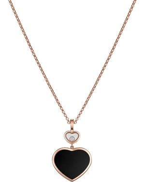 Chopard Diamond And Onyx Happy Hearts Pendant Necklace - Metallic
