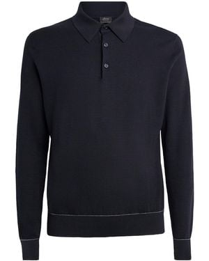 Brioni Cotton Contrast-Stitch Polo Shirt - Blue