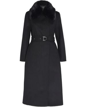 Maje Faux Fur-Collar Coat - Black