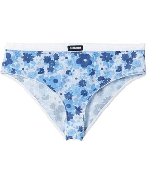 Miu Miu Floral Print Bikini Briefs - Blue