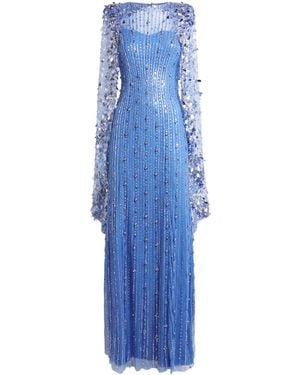 Jenny Packham Embellished Blaize Cape Gown - Blue
