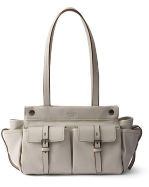 Prada Medium Leather Route Tote Bag - Grey