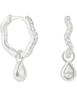 Astrid & Miyu Rhodium-Plated Sterling And Cubic Zirconia Ripple Huggie Earrings - White