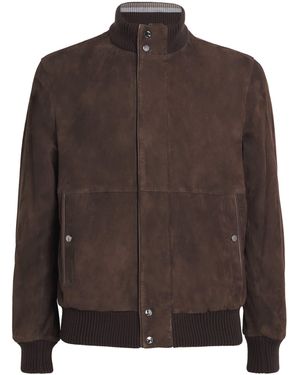 Paul & Shark Aqualeather Suede Bomber Jacket - Brown