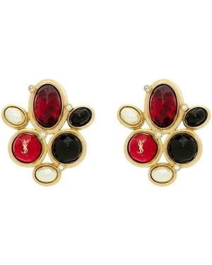 Saint Laurent Byzantine Cassandre Clip-On Earrings - White