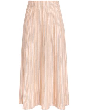 Soft Goat Silk-Cashmere Stripe Midi Skirt - Pink