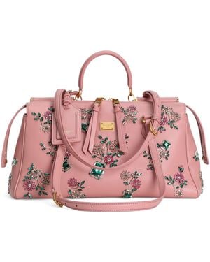 Dolce & Gabbana Calfskin Embellished Vittoria Shoulder Bag - Pink