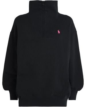 Polo Ralph Lauren Cotton-Blend Fleece Polo Pony Quarter-Zip Jumper - Black