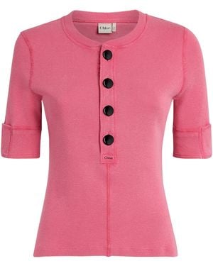 Chloé Cotton Jersey Henley T-Shirt - Pink
