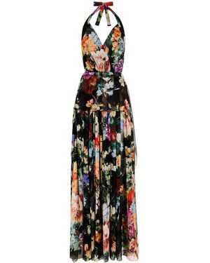 Dolce & Gabbana Silk Floral Maxi Dress - Black