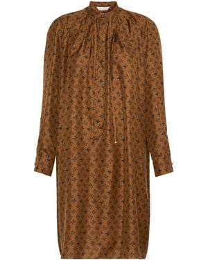 Max Mara Silk Logo-Print Shirt Dress - Brown