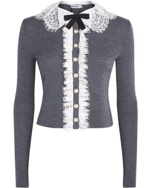 Self-Portrait Wool Lace-Collar Cardigan - Blue