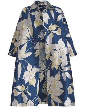 Eskandar Cotton-Silk Jacquard A-Line Shacket - Blue