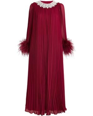 Self-Portrait Ostrich Feather-Trim Maxi Dress - Red