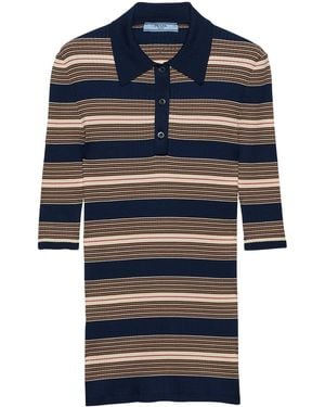 Prada Cotton-Blend Knitted Polo Shirt - Blue