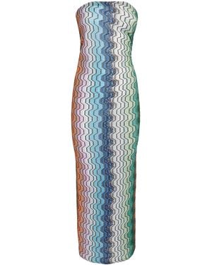 Missoni Metallic Zigzag Strapless Maxi Dress - Blue